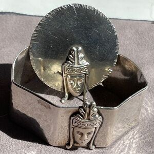 Rare Guildcraft Sterling Silver Buddha Modernist Hexagonal 925 Cuff Brooch Set